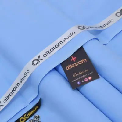 Alkaram Men’s Unstitched Soft Cotton Plain Suit – Summer Fabric, Blue (4.5 Meter)