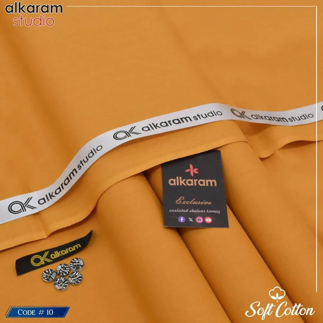 Alkaram Men’s Unstitched Soft Cotton Plain Suit – Summer Fabric, Orange (4.5 Meter)