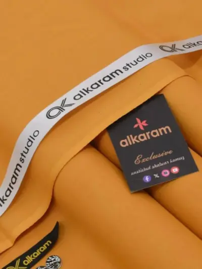 Alkaram Men’s Unstitched Soft Cotton Plain Suit – Summer Fabric, Orange (4.5 Meter)