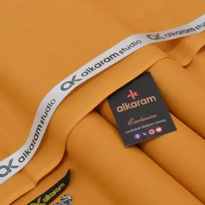 Alkaram Men’s Unstitched Soft Cotton Plain Suit – Summer Fabric, Orange (4.5 Meter)