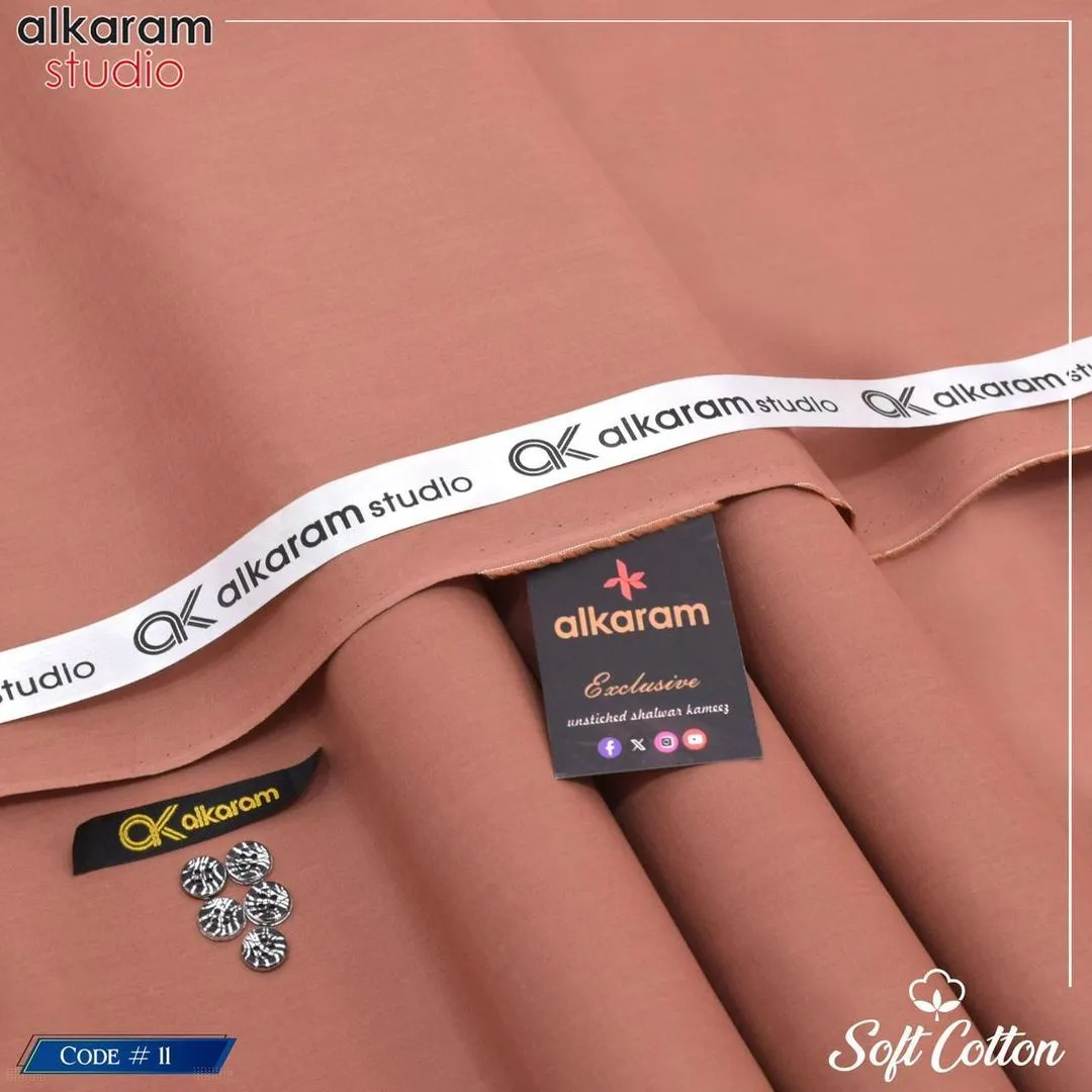 Alkaram Men’s Unstitched Soft Cotton Plain Suit – Summer Fabric, Peach (4.5 Meter)