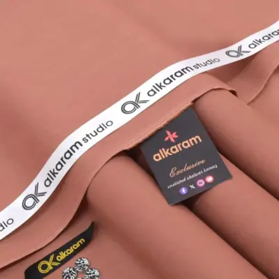 Alkaram Men’s Unstitched Soft Cotton Plain Suit – Summer Fabric, Peach (4.5 Meter)