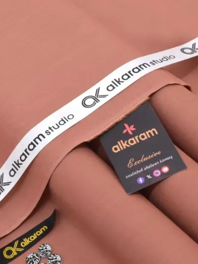 Alkaram Men’s Unstitched Soft Cotton Plain Suit – Summer Fabric, Peach (4.5 Meter)