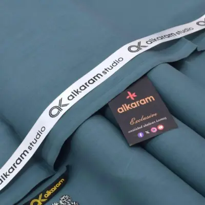 Alkaram Men’s Unstitched Soft Cotton Plain Suit – Summer Fabric, Turquoise (4.5 Meter)