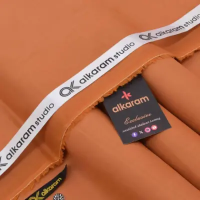 Alkaram Fabrics Men’s Unstitched Soft Cotton Plain Suit – 4.5 Meter Summer Fabric (Orange)