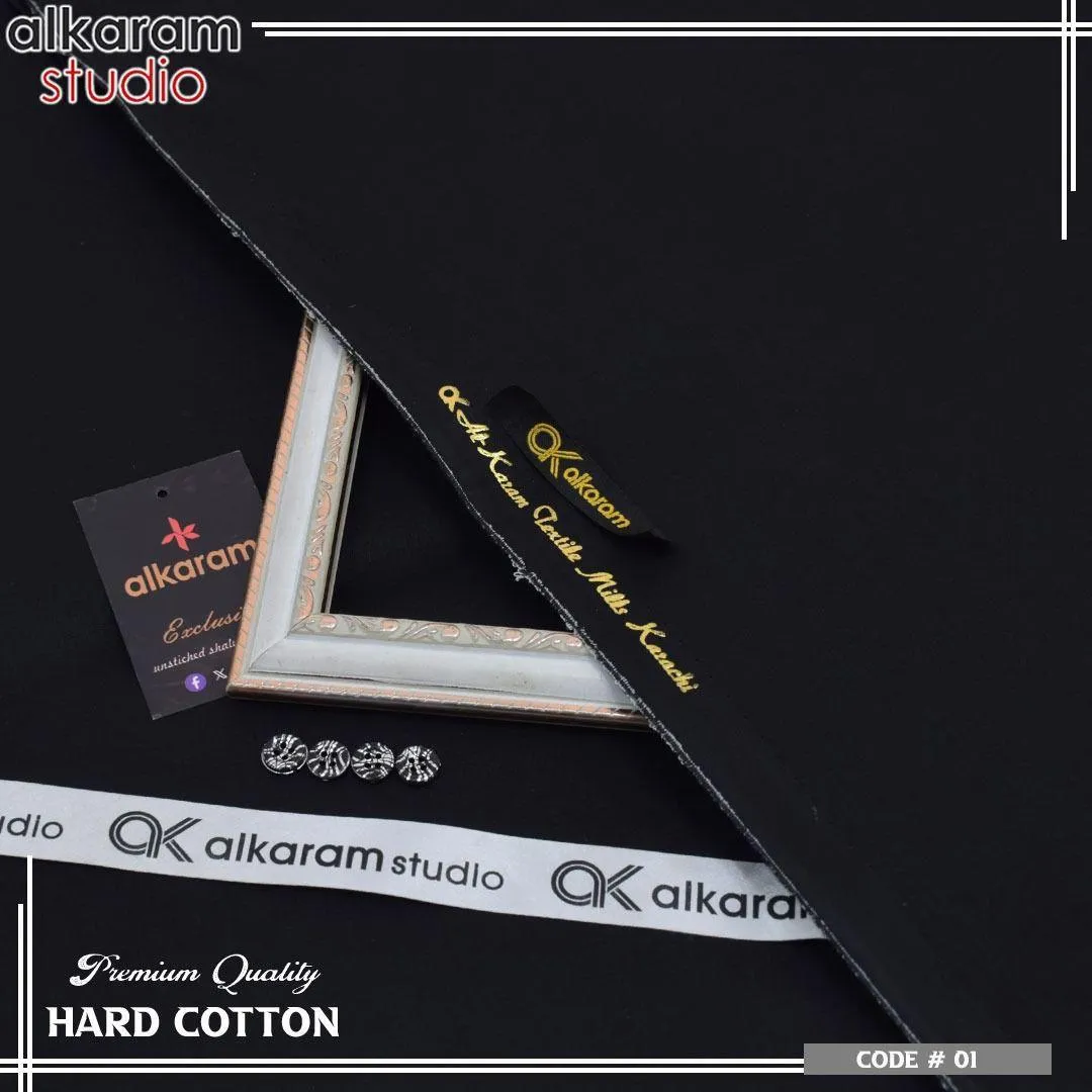 Alkaram Fabrics Men’s Unstitched Hard Cotton Plain Suit – 4.5 Meter Summer Fabric (Black)