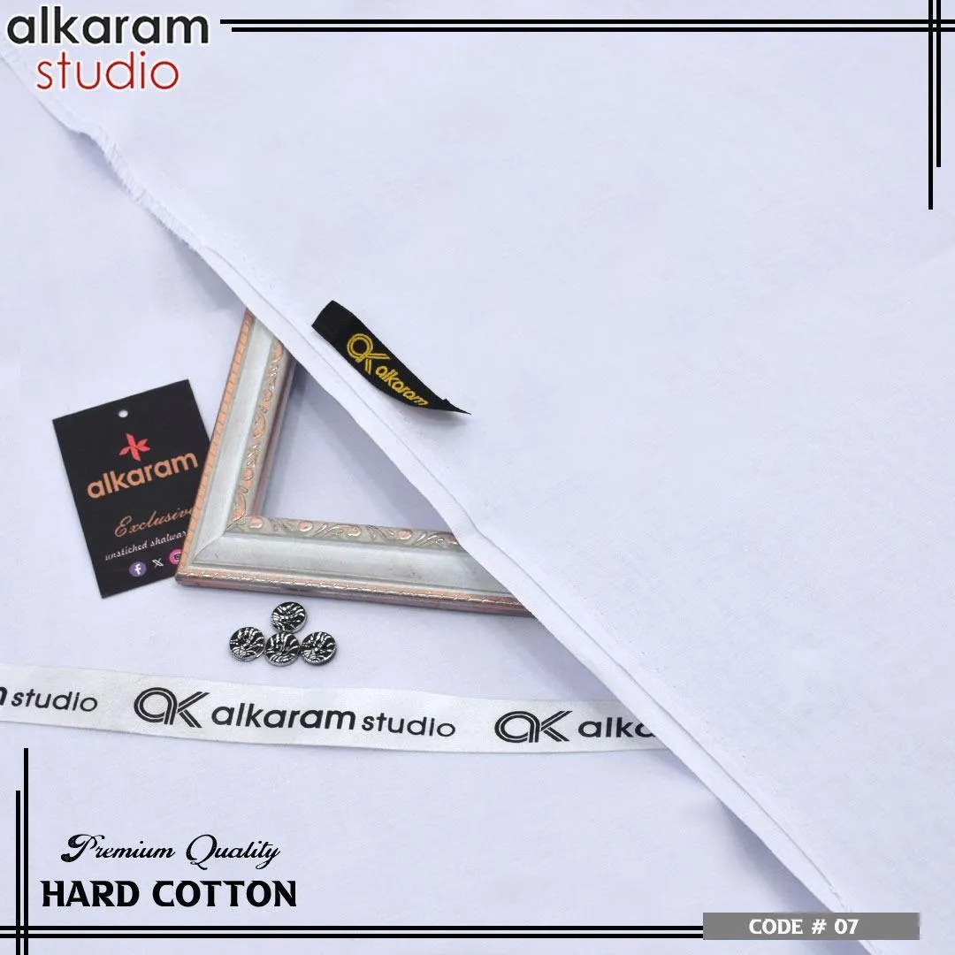 Alkaram Fabrics Men’s Unstitched Hard Cotton Plain Suit – 4.5 Meter Summer Fabric (White)