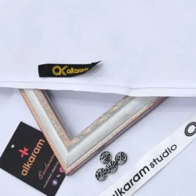 Alkaram Fabrics Men’s Unstitched Hard Cotton Plain Suit – 4.5 Meter Summer Fabric (White)