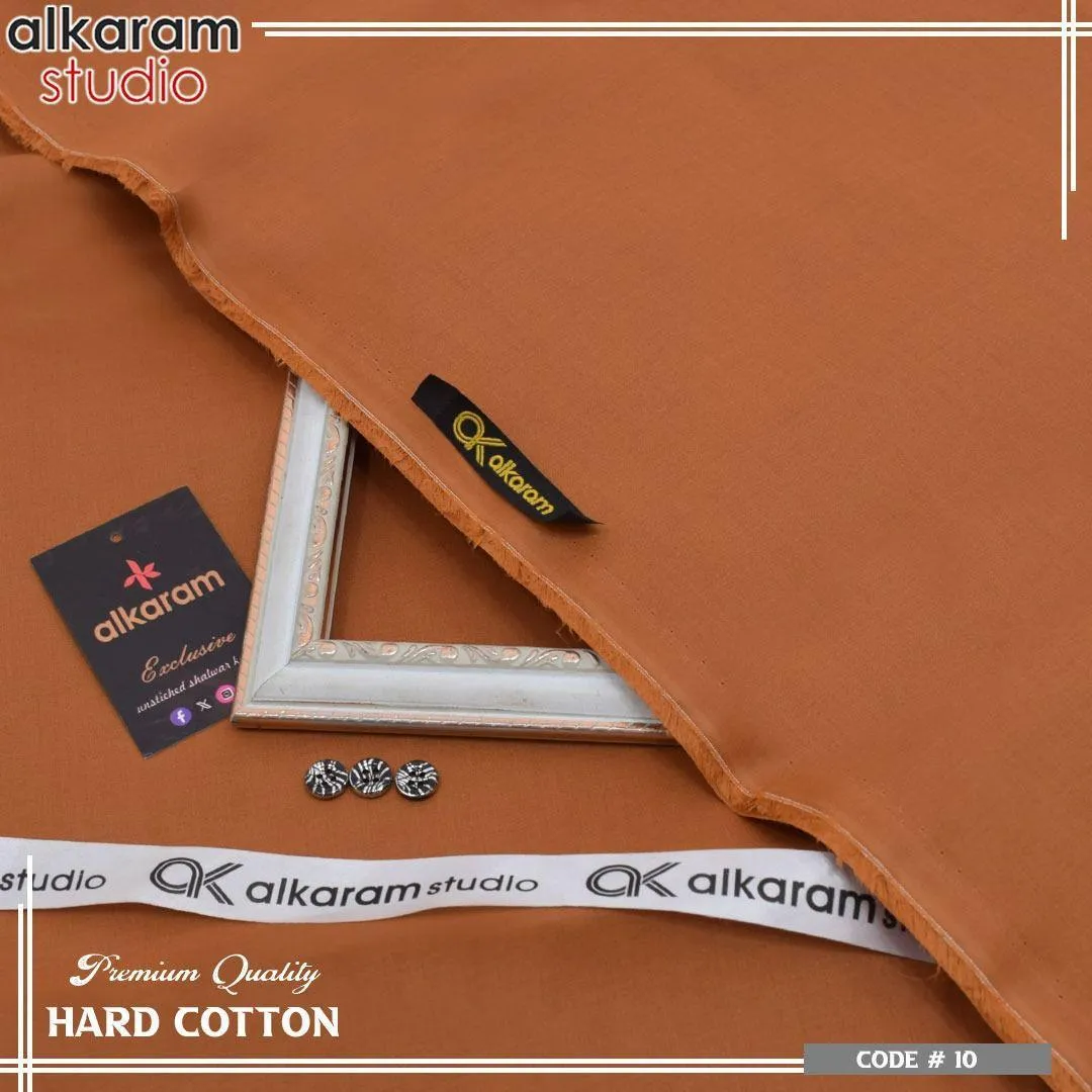 Alkaram Fabrics Men’s Unstitched Hard Cotton Plain Suit – 4.5 Meter Summer Fabric (Orange)