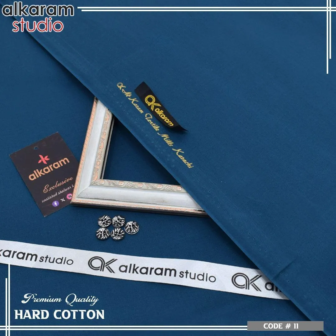 Alkaram Men’s Unstitched Hard Cotton Plain Suit – Summer Fabric, 4.5 Meter, Turquoise