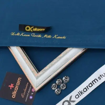 Alkaram Men’s Unstitched Hard Cotton Plain Suit – Summer Fabric, 4.5 Meter, Turquoise