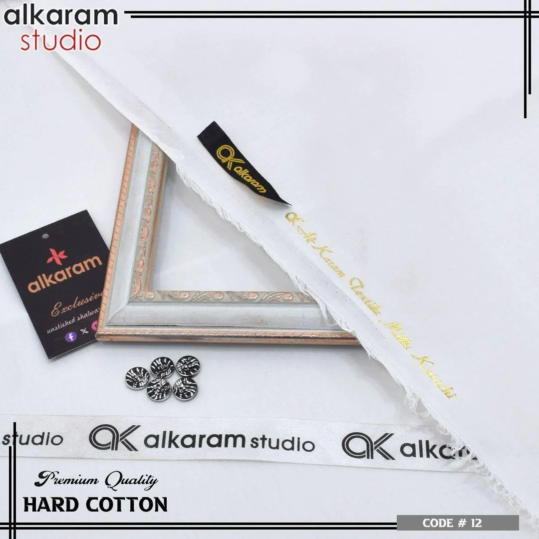 Alkaram Men’s Unstitched Hard Cotton Plain Suit – Summer Fabric, 4.5 Meter, Off White