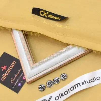 Alkaram Men’s Unstitched Hard Cotton Plain Suit – Summer Fabric, 4.5 Meter, Yellow