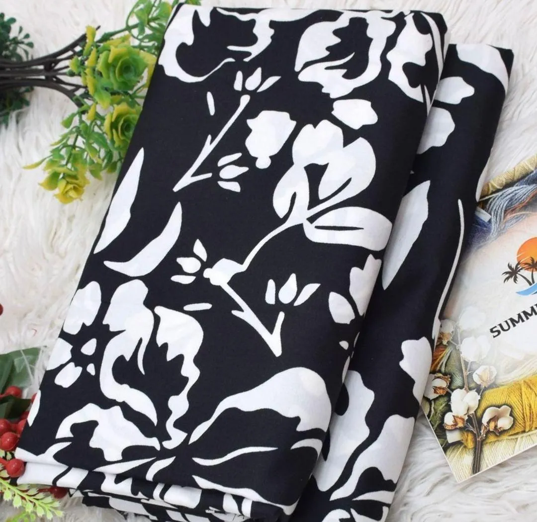 Stylish 2 Pcs Women’s Unstitched Digital Printed Micro Polo Cotton Suit – Black | Printed Shirt & Trouser (2.5 Gazz Each)