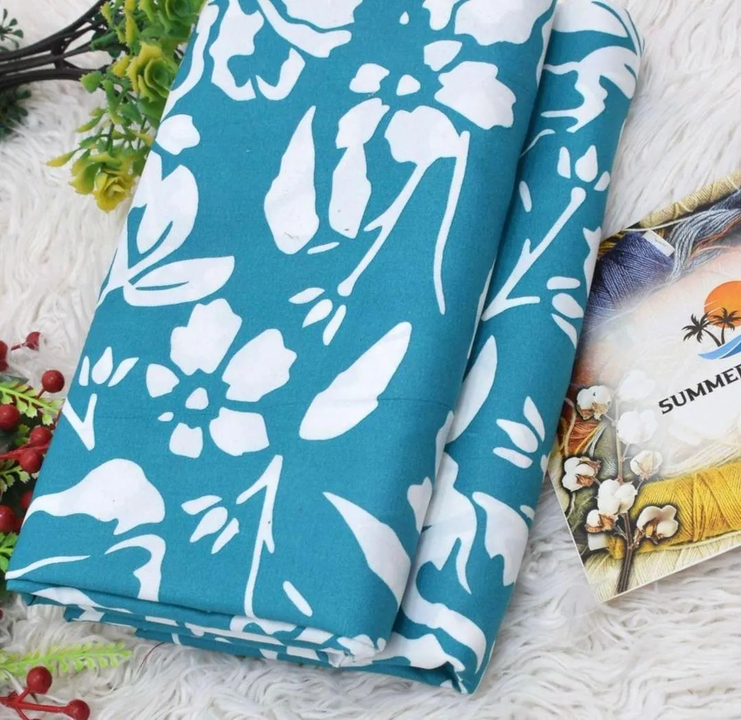 Women’s 2-Piece Unstitched Digital Printed Micro Polo Cotton Suit – Turquoise | Shirt & Trouser | 2.5 Gazz Cutting