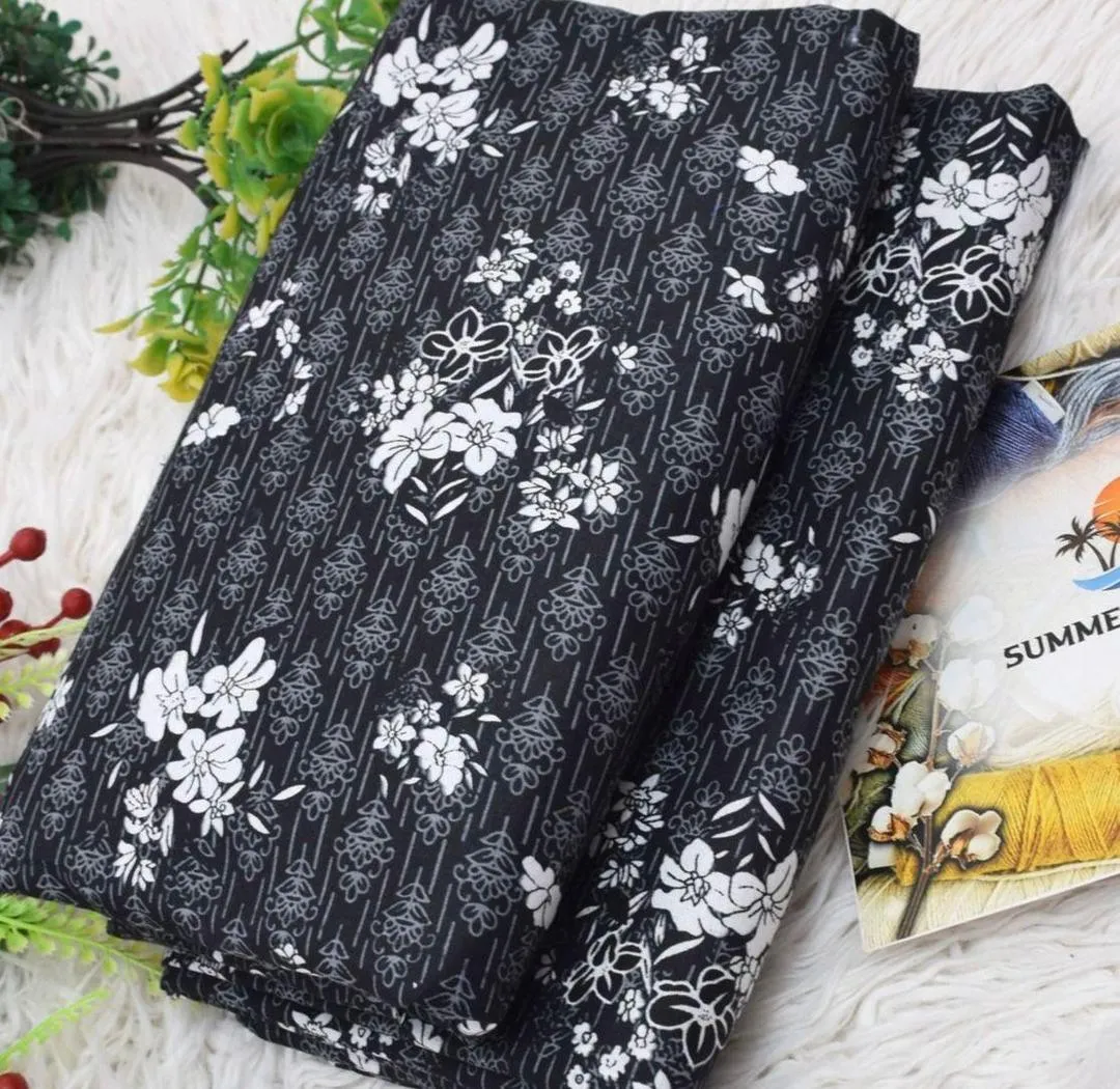 Stylish 2 Pcs Women’s Unstitched Digital Printed Micro Polo Cotton Suit – Black (Shirt & Trouser)