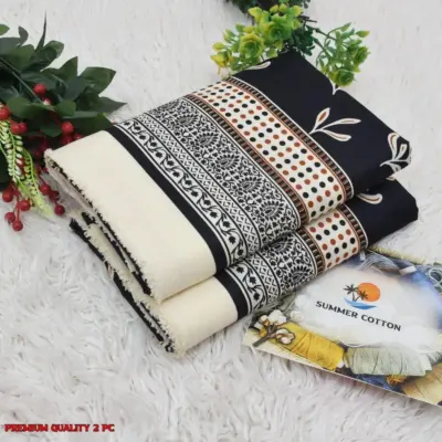 Stylish 2 Pcs Women’s Unstitched Digital Printed Micro Polo Cotton Suit – Black (Shirt & Trouser)