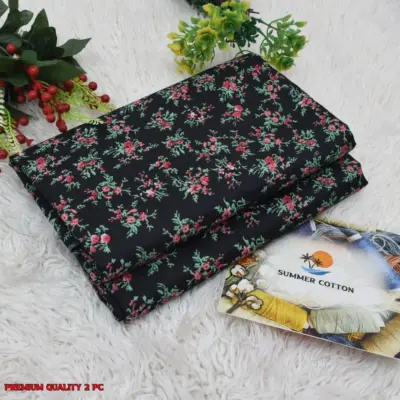 Stylish Women’s 2-Piece Unstitched Printed Suit – Micro Polo Cotton Black (Shirt & Trouser, 2.5 Gazz Each)