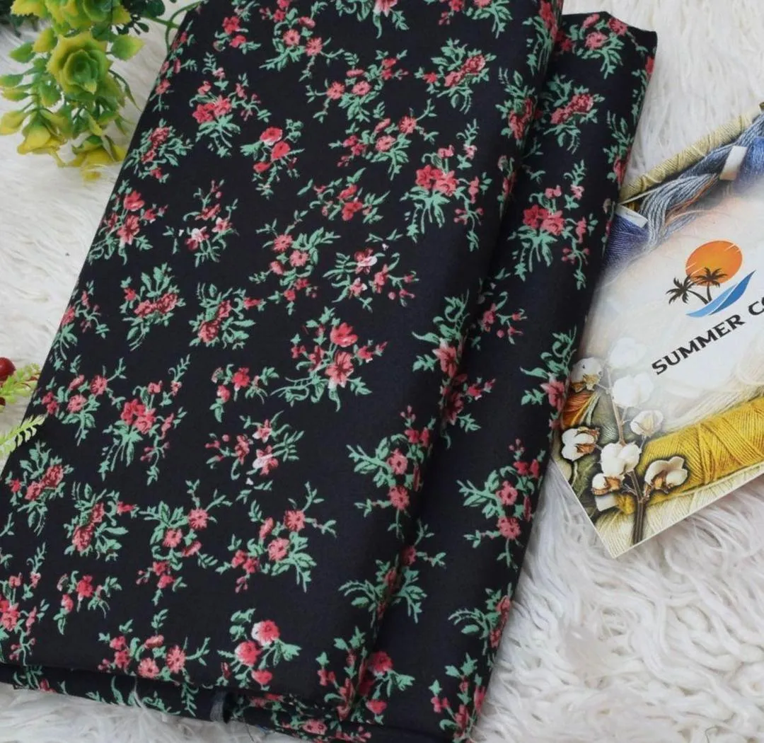 Stylish Women’s 2-Piece Unstitched Printed Suit – Micro Polo Cotton Black (Shirt & Trouser, 2.5 Gazz Each)