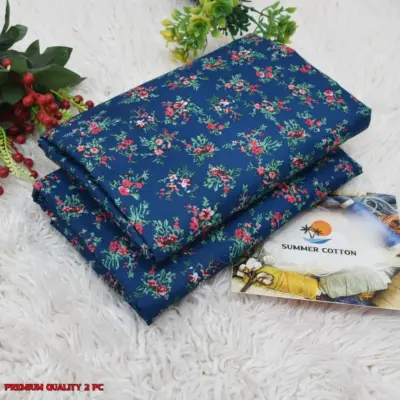 Women’s 2-Piece Unstitched Digital Printed Micro Polo Cotton Suit – Blue | Shirt & Trouser | 2.5 Gazz