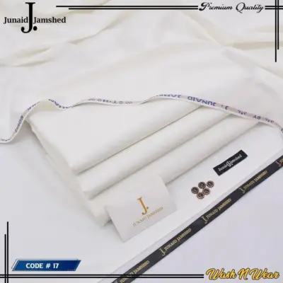 Men’s Wash & Wear Plain Unstitched Suit – Off White Summer Fabric, 4 Meter with Brand Tag & Bag