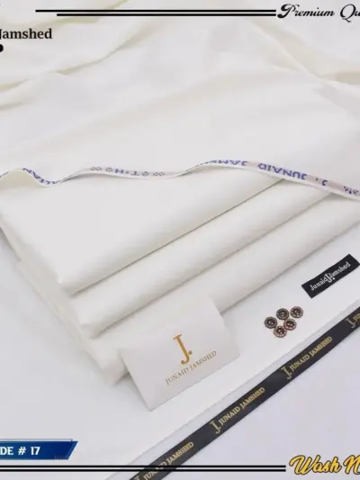 Men’s Wash & Wear Plain Unstitched Suit – Off White Summer Fabric, 4 Meter with Brand Tag & Bag