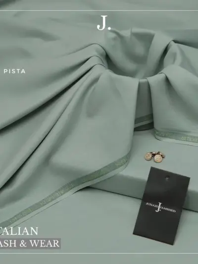 Men’s Wash & Wear Plain Unstitched Suit – Turquoise Summer Fabric, 4 Meter with Brand Tag & Bag