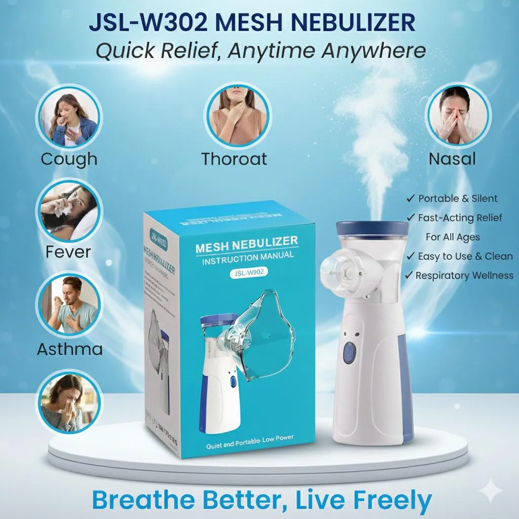 JSL-W302 Portable Mesh Nebulizer for Adults & Kids – Silent, Fast-Acting Respiratory Relief (1 Pc)