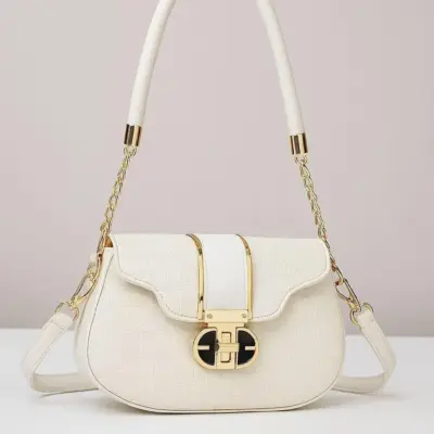 Girls Leather Chain Crossbody Bag – White Multipurpose Stylish Shoulder Bag