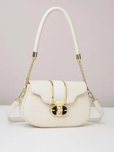 Girls Leather Chain Crossbody Bag – White Multipurpose Stylish Shoulder Bag