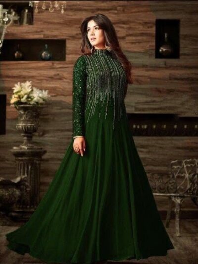 3 Pcs Women’s Unstitched Sequins Embroidered Chiffon Maxi Suit – Green, Elegant & Festive