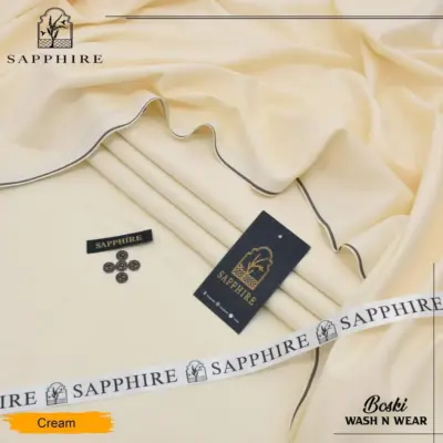 Men’s Premium Boski Plain Unstitched Suit – Ivory | Summer Wear | 4 Meter Fabric Set