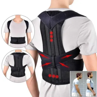 Adjustable Posture Corrector Belt for Men & Women – Back & Shoulder Support Brace (Black, 1 Pc)