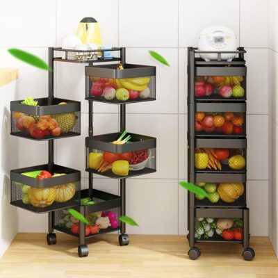 5-Layer Rotatable Fruit Basket – Heavy-Duty Iron Storage Rack for Kitchen & Home