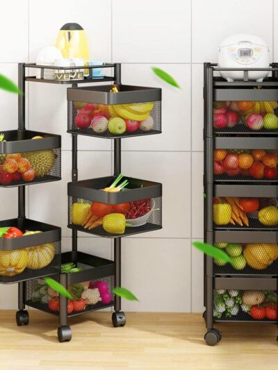 5-Layer Rotatable Fruit Basket – Heavy-Duty Iron Storage Rack for Kitchen & Home