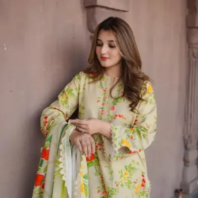 Alhamdulilla Lawn Collection 2026 Women’s 3-Piece Unstitched Patch Work Suit – Yellow (Digital Printed Shirt, Trouser & Chiffon Dupatta)