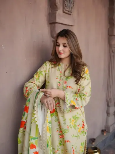 Alhamdulilla Lawn Collection 2026 Women’s 3-Piece Unstitched Patch Work Suit – Yellow (Digital Printed Shirt, Trouser & Chiffon Dupatta)