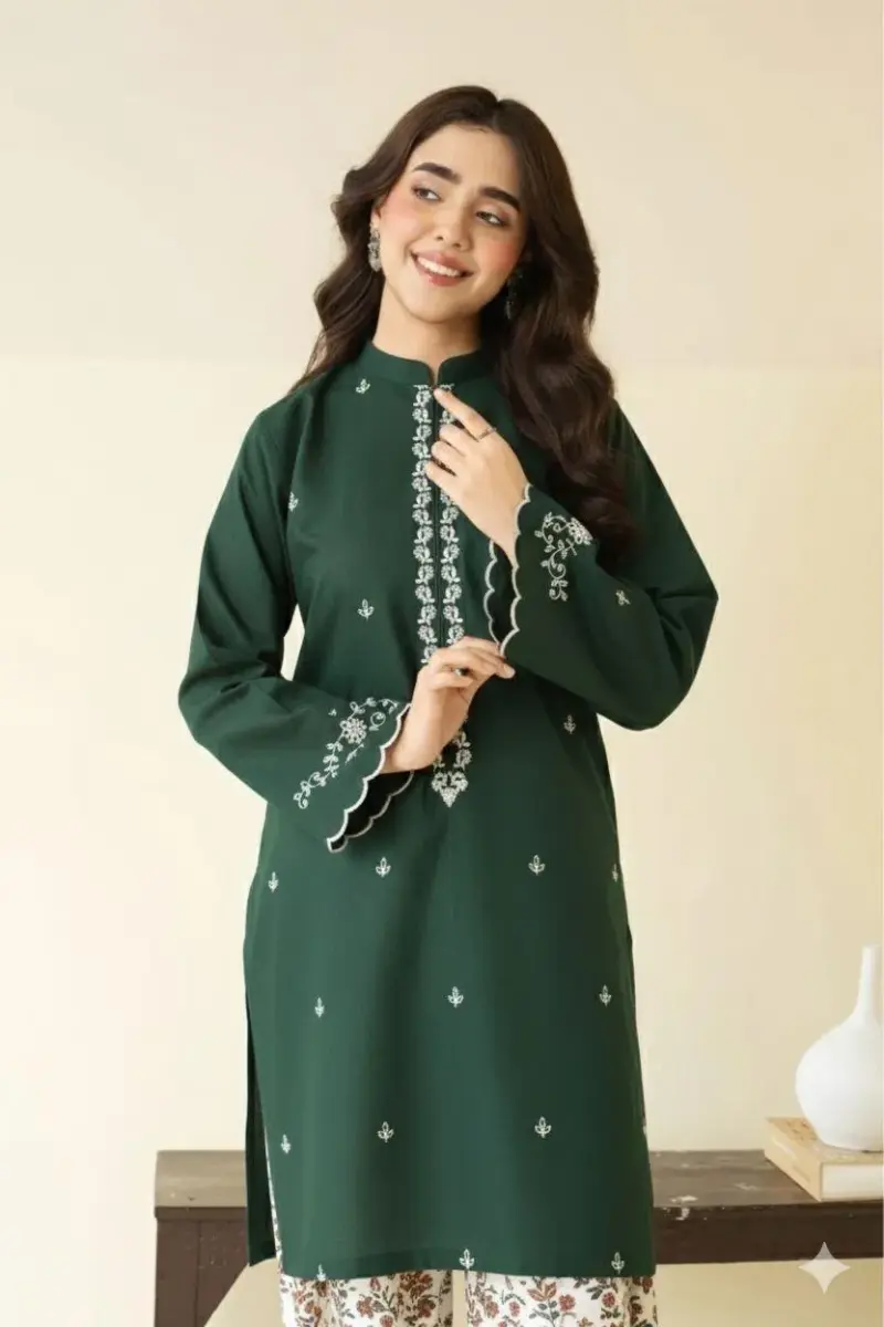 Women’s 2-Piece Unstitched Embroidered Lawn Suit – Green | Embroidered Shirt & Cotton Lawn Trouser (2.5 Meter Each)
