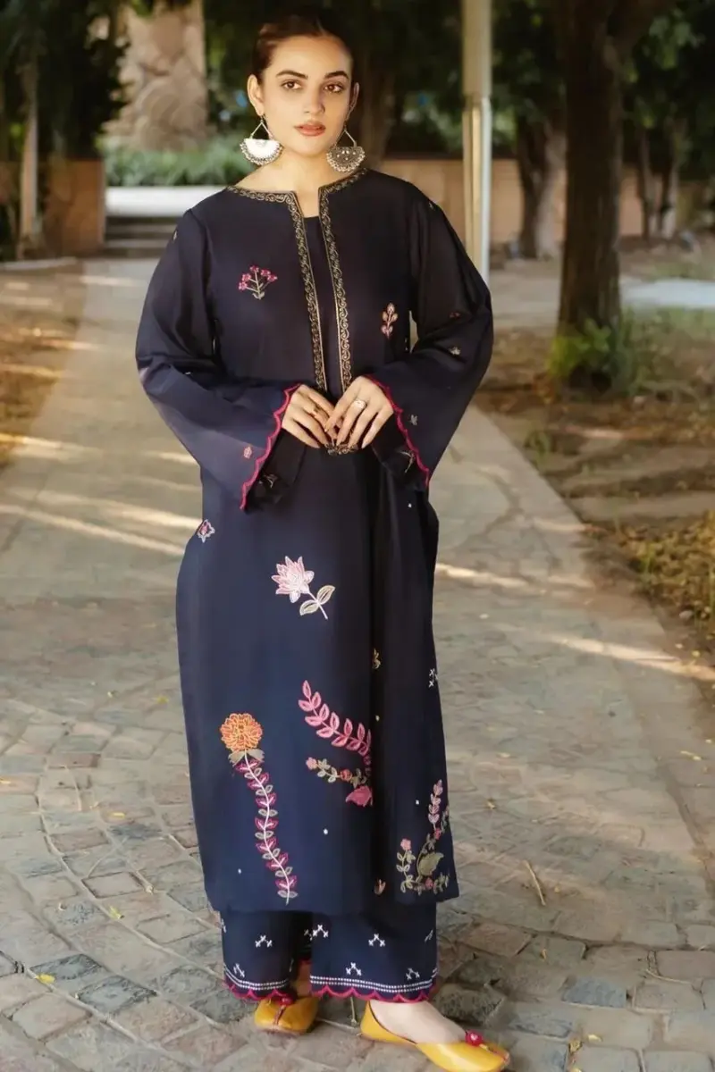 Women’s 2 Pcs Unstitched Embroidered Lawn Suit – Blue | Cotton Lawn Trouser (2.5 Meter Each)