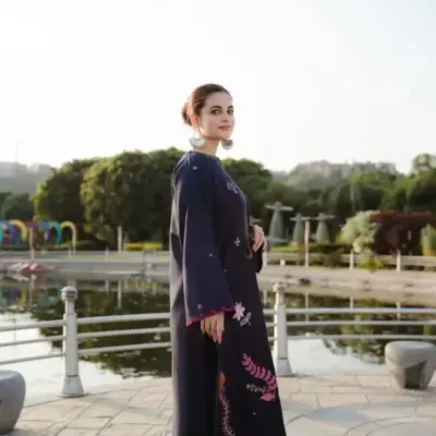 Women’s 2 Pcs Unstitched Embroidered Lawn Suit – Blue | Cotton Lawn Trouser (2.5 Meter Each)