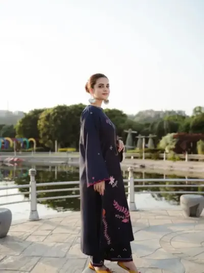 Women’s 2 Pcs Unstitched Embroidered Lawn Suit – Blue | Cotton Lawn Trouser (2.5 Meter Each)