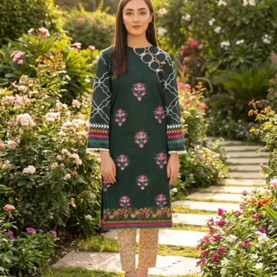 Maria B. Green 2 Pcs Women’s Unstitched Embroidered Linen Suit – Shirt & Trouser