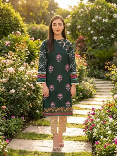 Maria B. Green 2 Pcs Women’s Unstitched Embroidered Linen Suit – Shirt & Trouser