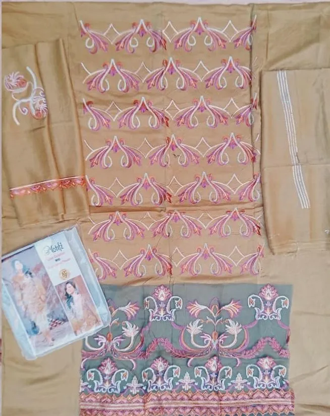 Motifze 2 Pcs Women’s Unstitched Embroidered Viscose Suit – Brown, Shirt 2.75m, Trouser 2.25m