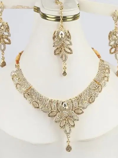 Badam Patti Gold Artificial Necklace Set for Women – Casting Jewelry with Earrings, Bindia & Free Dori (4-Piece Set)