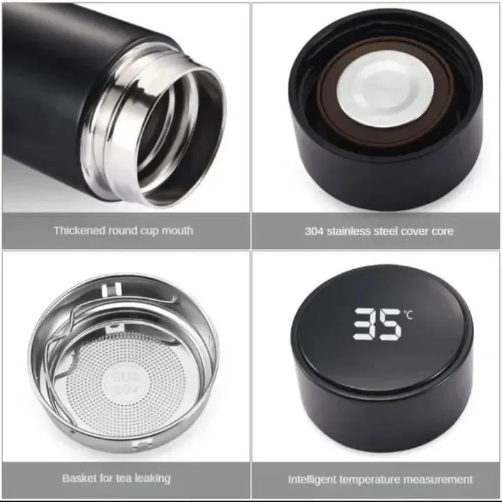 Stainless Steel Temperature Display Water Bottle – Smart LED Thermal Bottle (Black & White, 1 Pc)