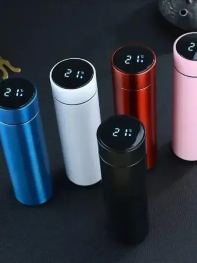 Stainless Steel Temperature Display Water Bottle – Smart LED Thermal Bottle (Black & White, 1 Pc)