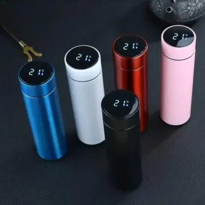 Stainless Steel Temperature Display Water Bottle – Smart LED Thermal Bottle (Black & White, 1 Pc)