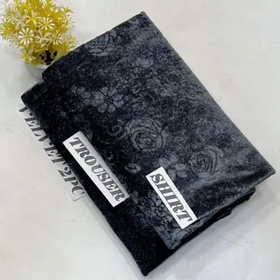 Motifze 2 Pcs Women’s Unstitched Printed Velvet Suit – Grey, Shirt & Trouser 2 Gazz