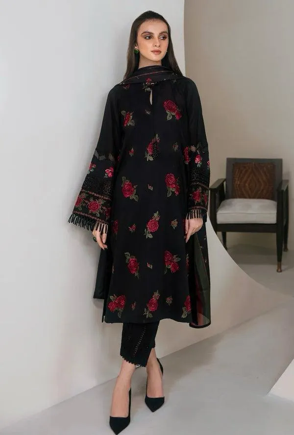 MIX Most Hit Articles Women’s 3 Pcs Unstitched Embroidered Lawn Suit – Black | Digital Printed Diamond Dupatta (3m Shirt)